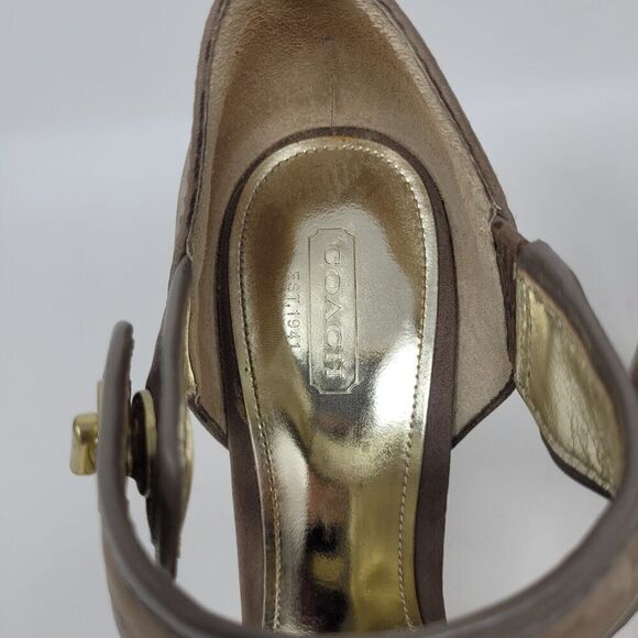 Coach Shoes Womens 9 Taupe Gray Suede Tristen Heels Tassel Sandals Turnlock - Picture 9 of 10